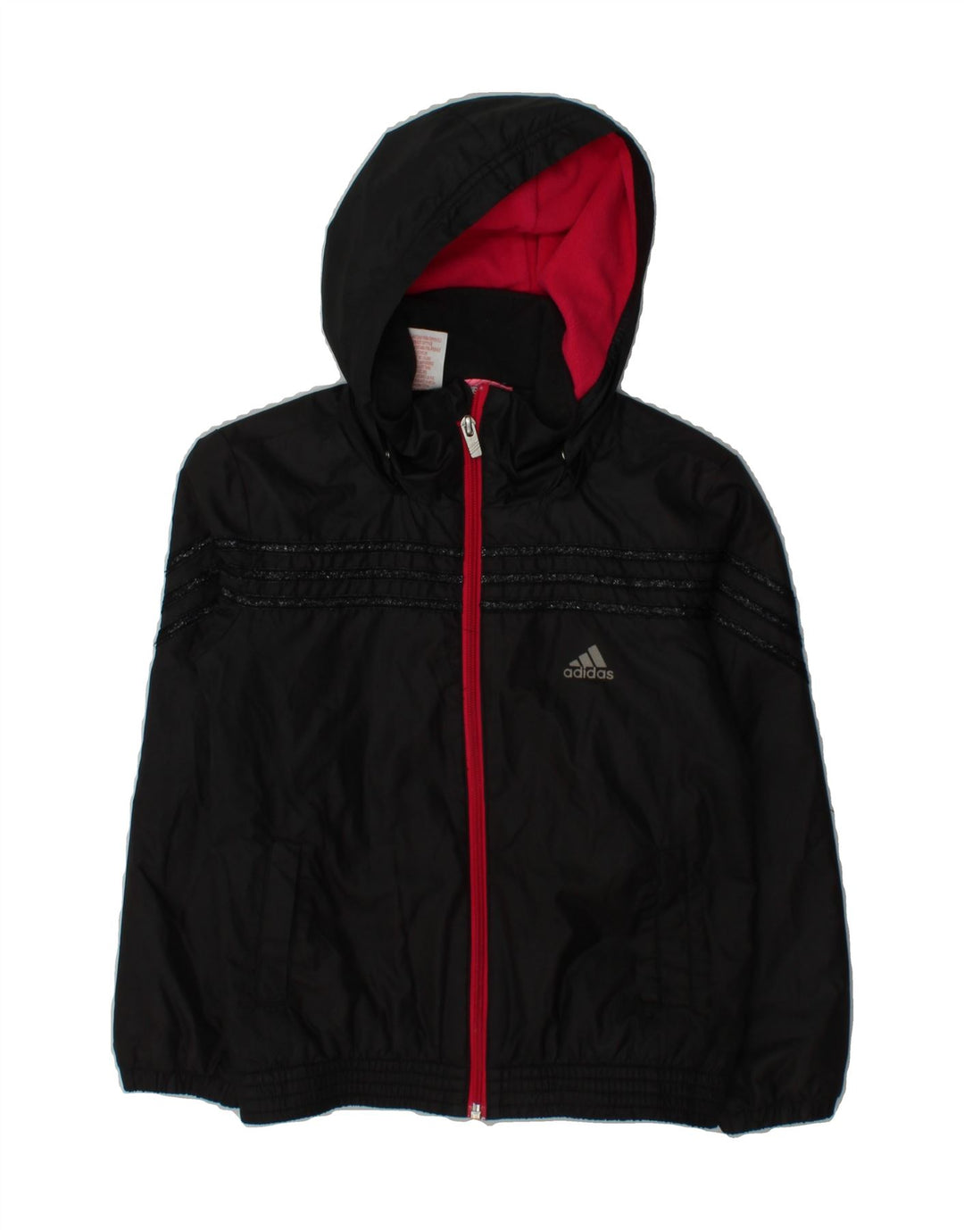 ADIDAS Boys Hooded Windbreaker Jacket 7-8 Years Black Polyester Vintage Adidas and Second-Hand Adidas from Messina Hembry 