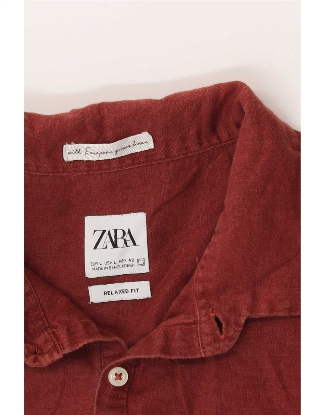 Zara Herre Kortærmet Relaxed Fit Pullover Shirt Large Burgundy