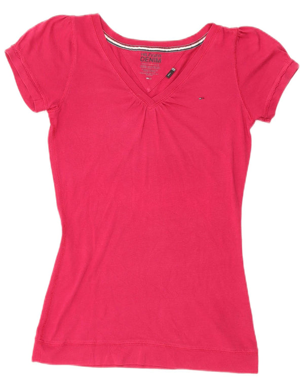 TOMMY HILFIGER T-shirt top til kvinder UK 8 Small Pink Bomuld