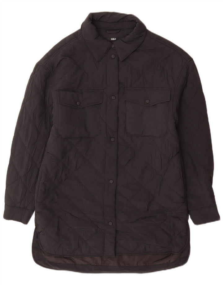 Marks & Spencer Dame Oversized Quiltet Polstret Frakke UK 6 XS Sort