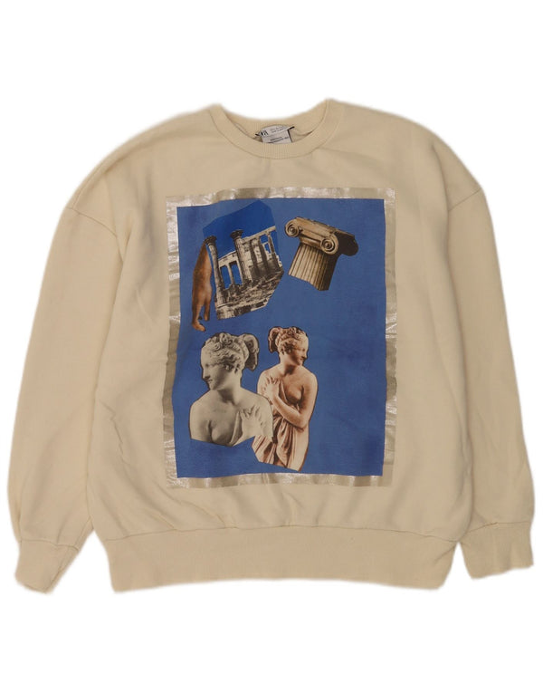 Zara Womens Grafisk Oversized Sweatshirt Jumper UK 10 Small Off White