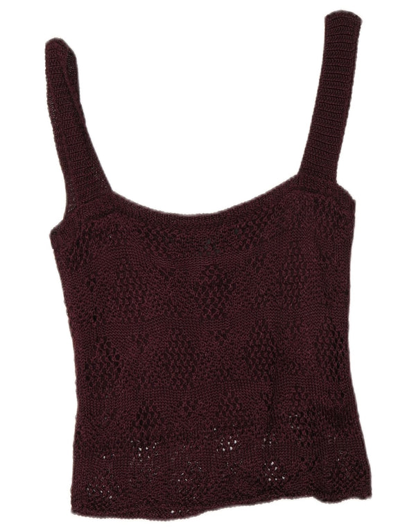 Zara Womens Crop Knit Vest Top UK 8 Small Burgundy
