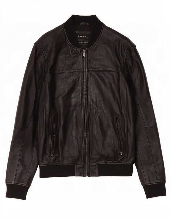Zara Herre Læderjakke UK 40 Large Sort