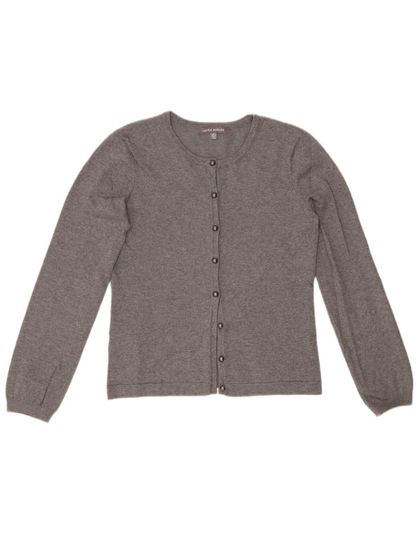 LAURA ASHLEY Dame Cardigan Sweater UK 8 Lille Grå Bomuld