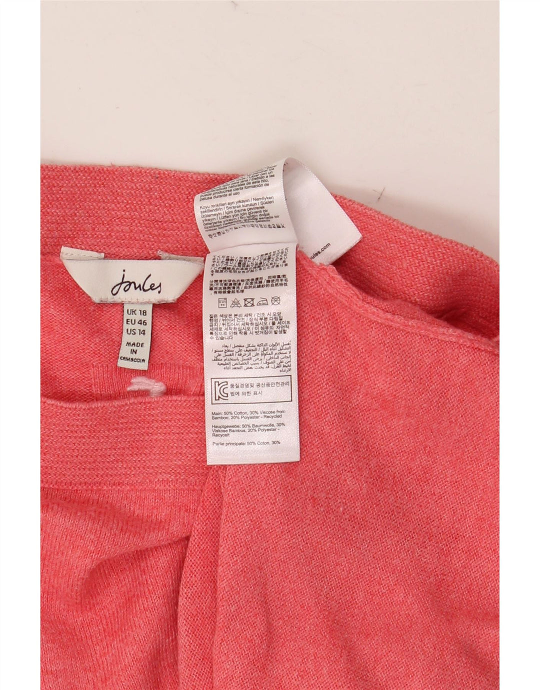 Joules Dame Oversized Boat Neck Jumper Sweater UK 18 XL Pink Bomuld