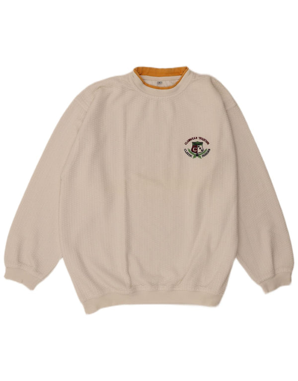 Vintage Herre grafisk sweatshirt Jumper Medium Off White Bomuld Retro