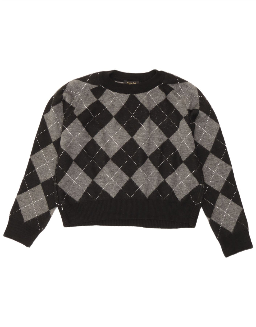 Massimo Dutti Dame Crop Crew Neck Jumper Sweater UK 10 Small Black