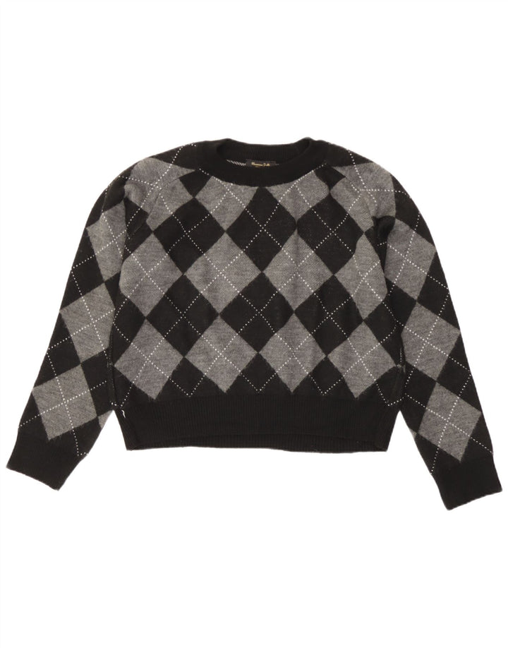 Massimo Dutti Dame Crop Crew Neck Jumper Sweater UK 10 Small Black
