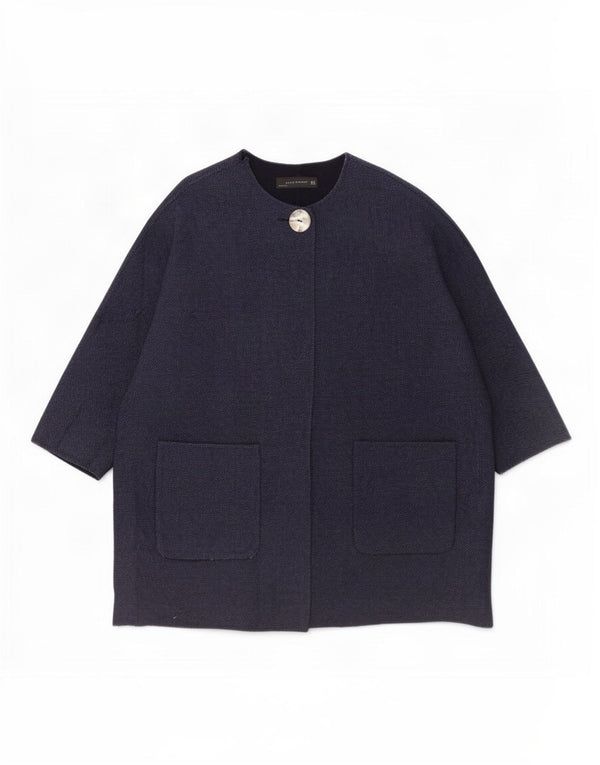 Zara Dame Oversized Overfrakke UK 16 Large Navy Blue