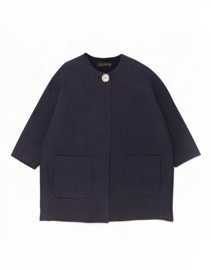 Zara Dame Oversized Overfrakke UK 16 Large Navy Blue
