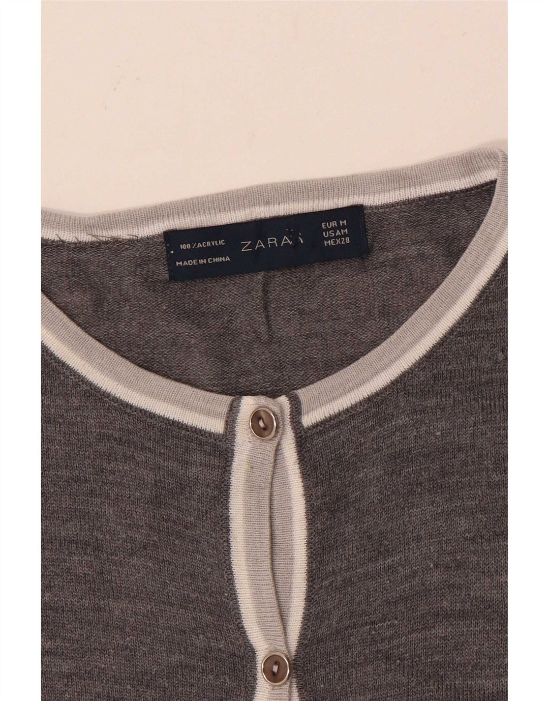 Zara Dame Cardigan Sweater UK 14 Medium Grå Akryl