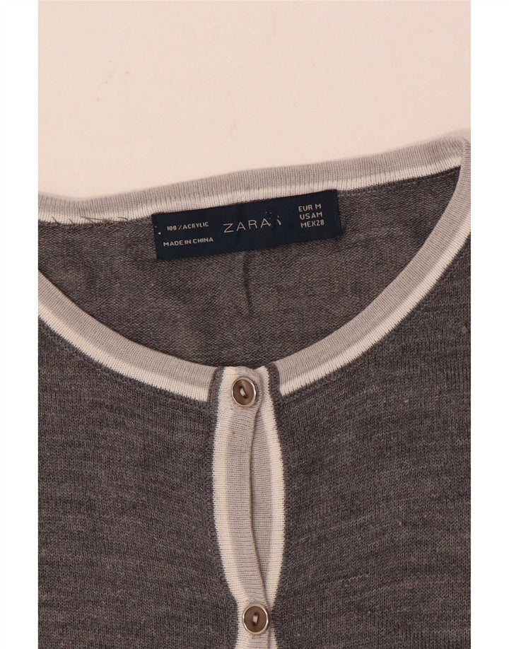Zara Dame Cardigan Sweater UK 14 Medium Grå Akryl