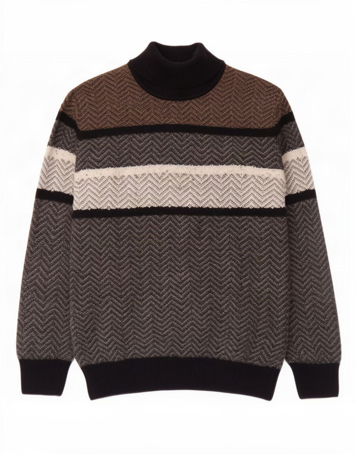 Vintage Herre rullehals sweater stor grå Chevron uld