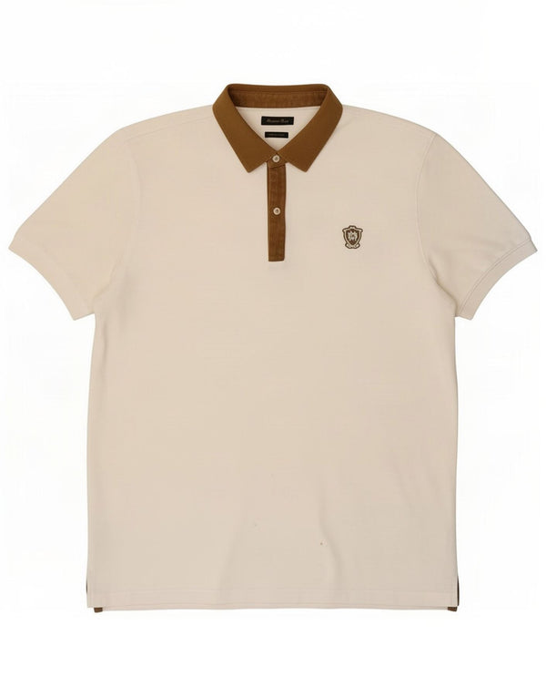 Massimo Dutti Mens Polo Shirt XL White Colourblock Cotton