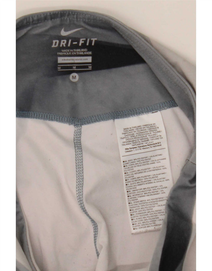 Nike Dame Dri Fit Leggings UK 12 Medium Grey Geometrisk Polyester