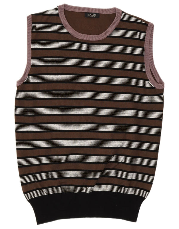 Gaudi Dame Vest Tank Top UK 12 Medium Brun Stribet Viscose