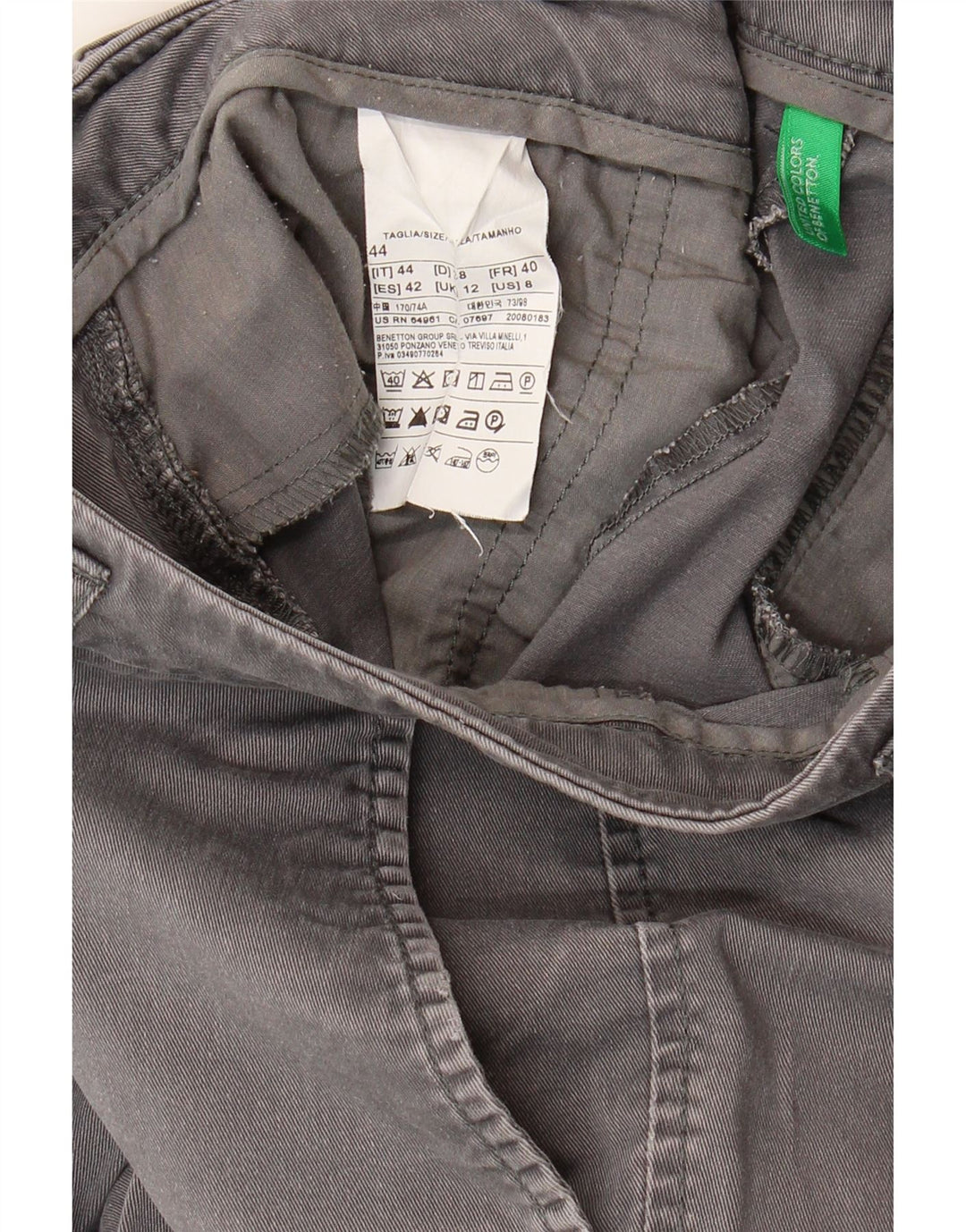 BENETTON Womens Slim Chino Trousers IT 44 Medium W32 L27 Grey Cotton Vintage Benetton and Second-Hand Benetton from Messina Hembry 