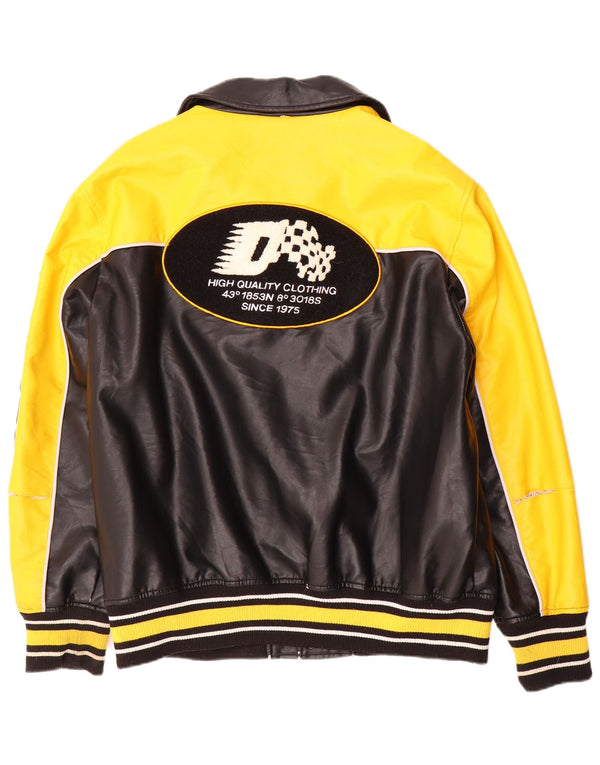 Zara Herre Grafisk Varsity-jakke i imiteret læder UK 42 XL Sort Colourblock