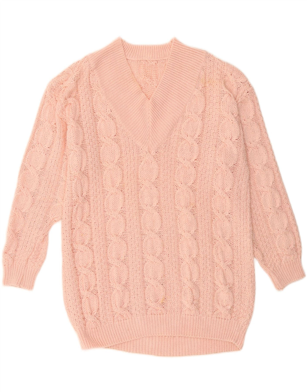 VINTAGE Dame V-hals sweater UK 16 Stor Pink Akryl
