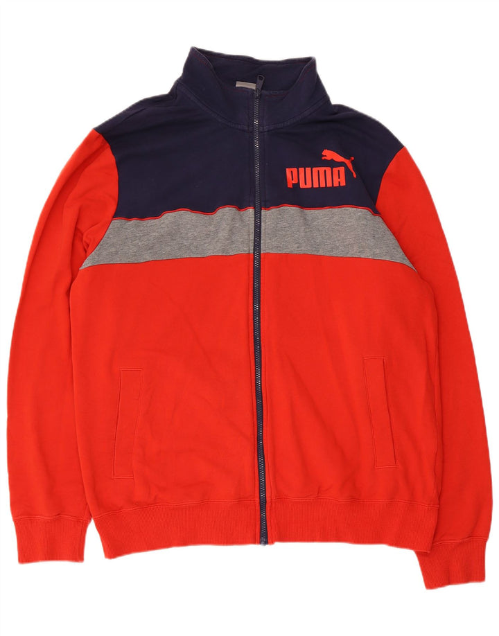 Puma Mens Graphic Tracksuit Top Jacket Large Red Colourblock Cotton