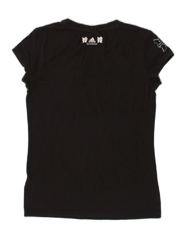 ADIDAS Grafisk T-shirt top til kvinder UK 14 Medium Sort bomuld