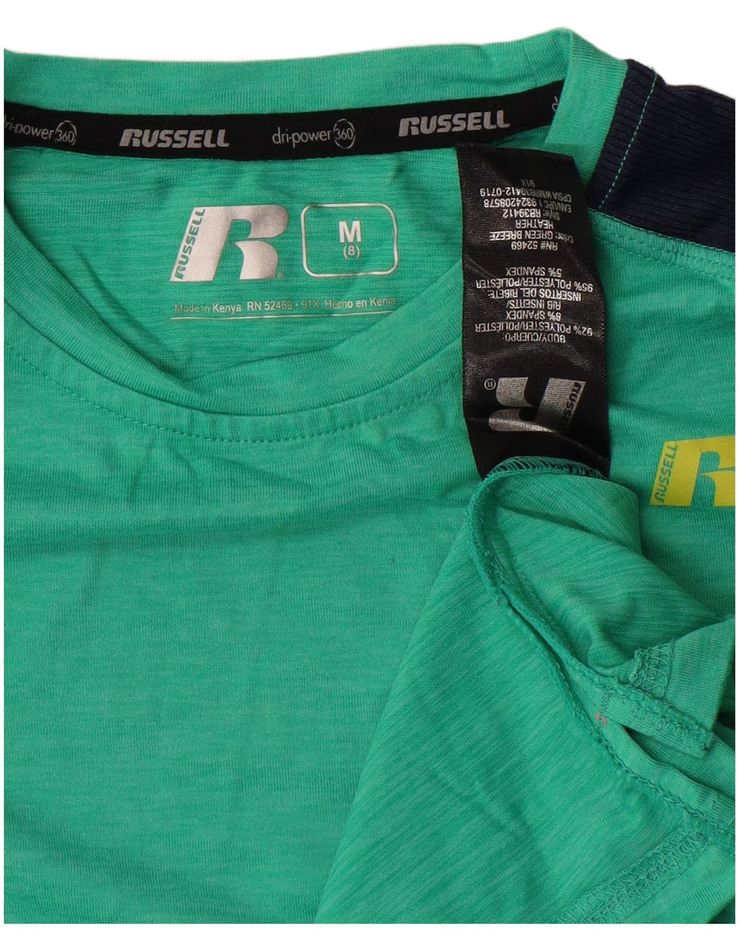 Russell Athletic Boys T-Shirt Top 7-8 år Medium Green Colourblock