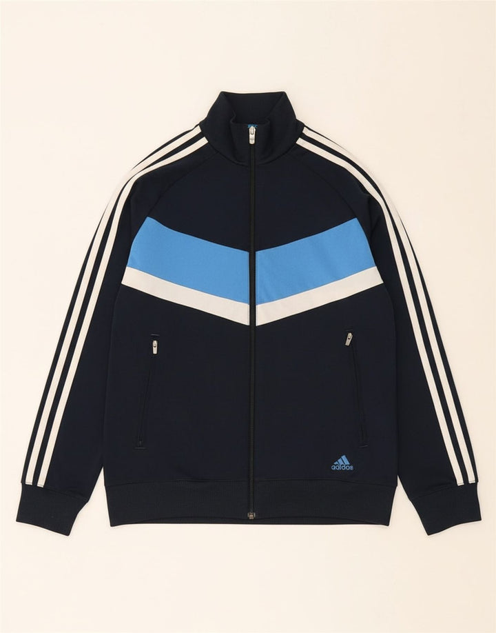 ADIDAS Boys Tracksuit Top Jacket 13-14 Years Navy Blue Colourblock