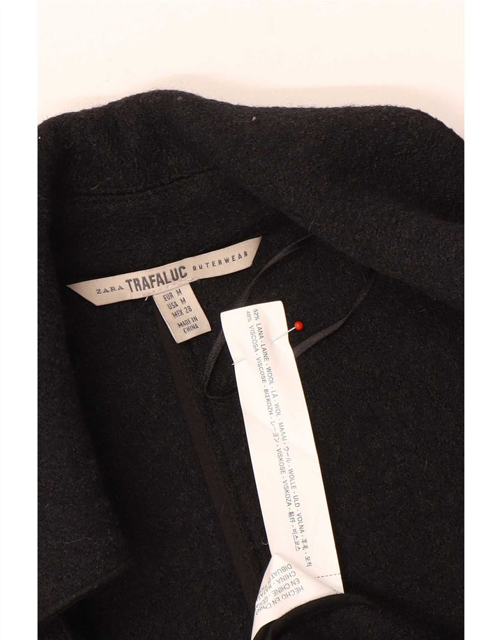 Zara Dame Trafaluc Ærmeløs åben overfrakke UK 14 Medium Sort Uld