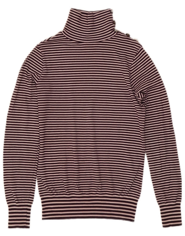 Massimo Dutti Womens Button Neck Jumper Sweater UK 12 Medium Purple Striped