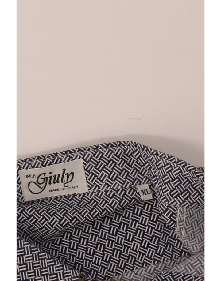 GIULY Mens Short Sleeve Shirt XL Navy Blue Geometric