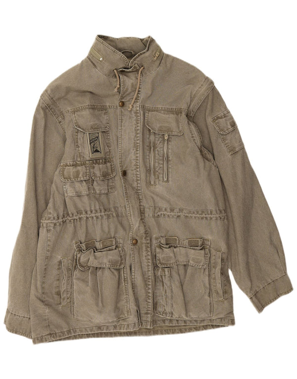 Vintage Herre Hooded Utility Jacket UK 44 2XL Khaki Cotton