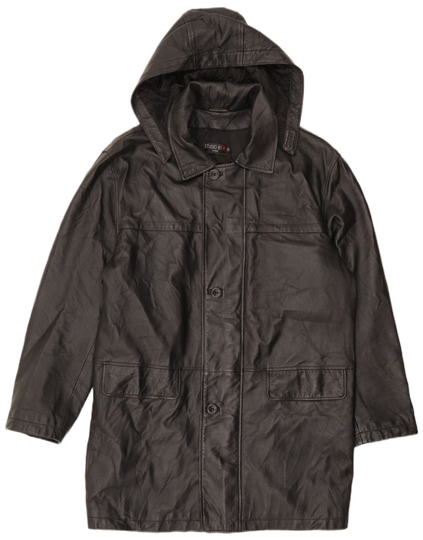 Studio 81 Herre Hooded Læderfrakke IT 54 2XL Sort Læder