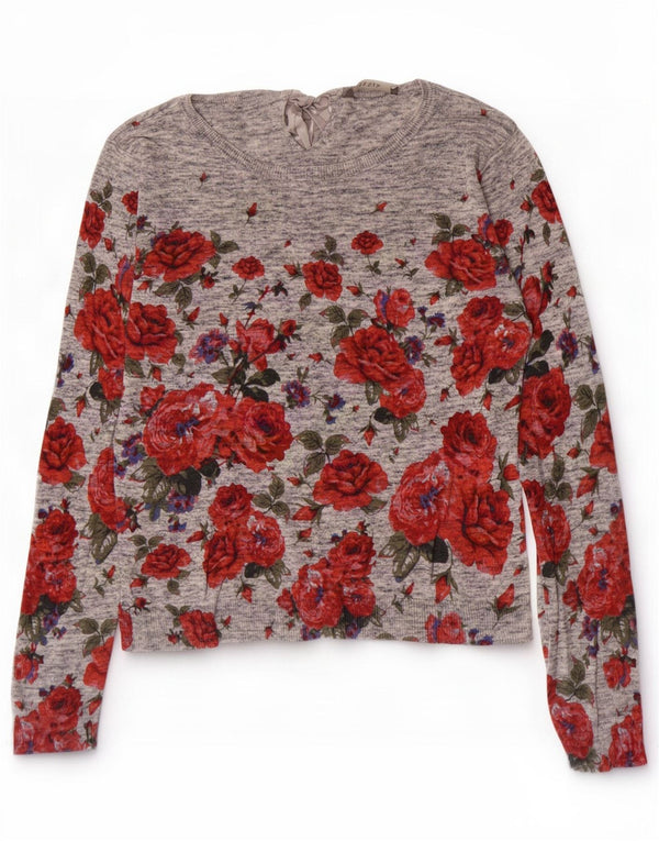 Oasis Dame Boat Neck Jumper Sweater UK 10 Small Grey Floral Bomuld