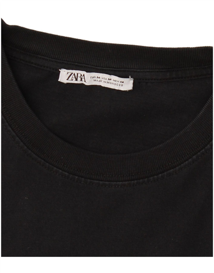 ZARA Mens Graphic T-Shirt Top Medium Black