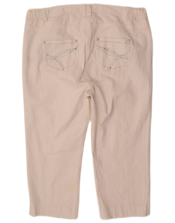 M&Co Dame Højtalje Lige Capri Jeans UK 22 3XL W44 L22 Hvid Bomuld