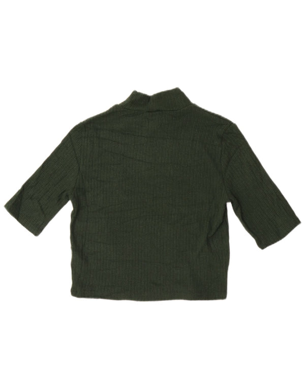 Zara Womens Crop Top 3/4 ærme UK 14 Large Green Viscose