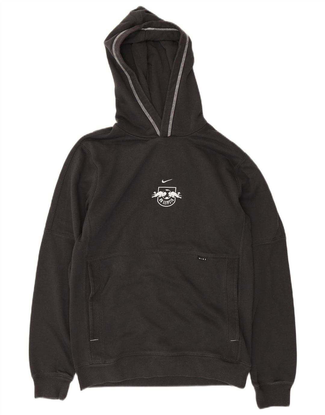 NIKE Mens RB Leipzig Graphic Hoodie Jumper Small Grey Cotton