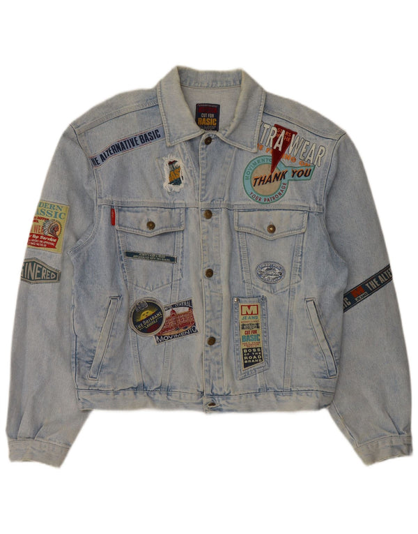 Movi Mento Herre grafisk denimjakke UK 42 XL Blå Bomuld