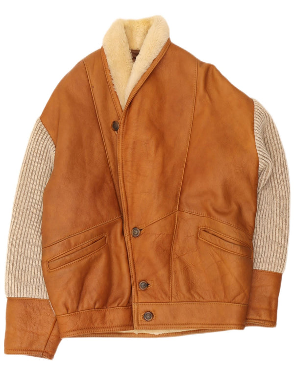 Vintage Mens Shearling Jacket IT 50 Large Brown Colourblock