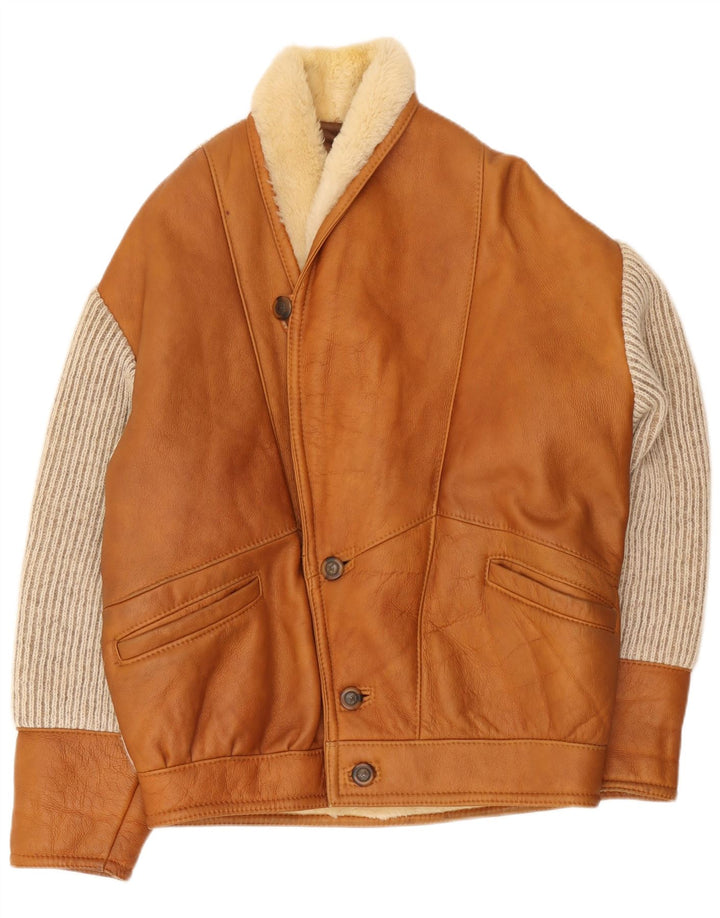 Vintage Herre Shearling Jacket IT 50 Large Brown Colourblock