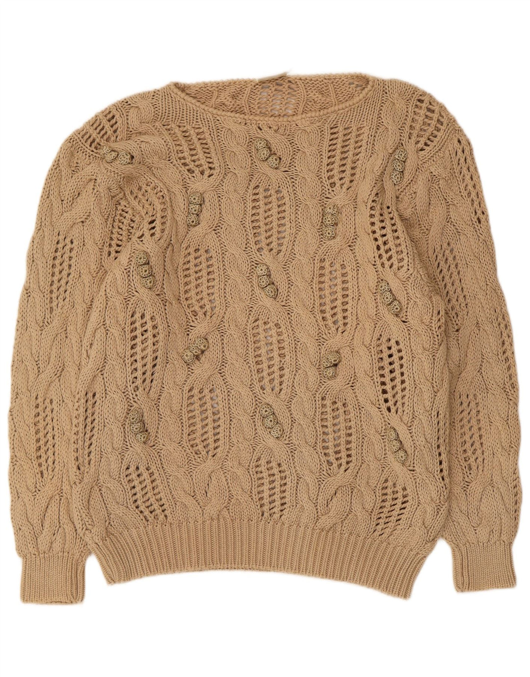 Madeleine Dame Se Through Boat Neck Jumper Sweater EU 40/42 Medium Beige
