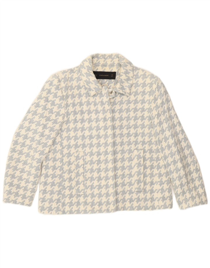Zara Dame Loose Fit Blazer Jacket UK 10 Small White Houndstooth Bomuld