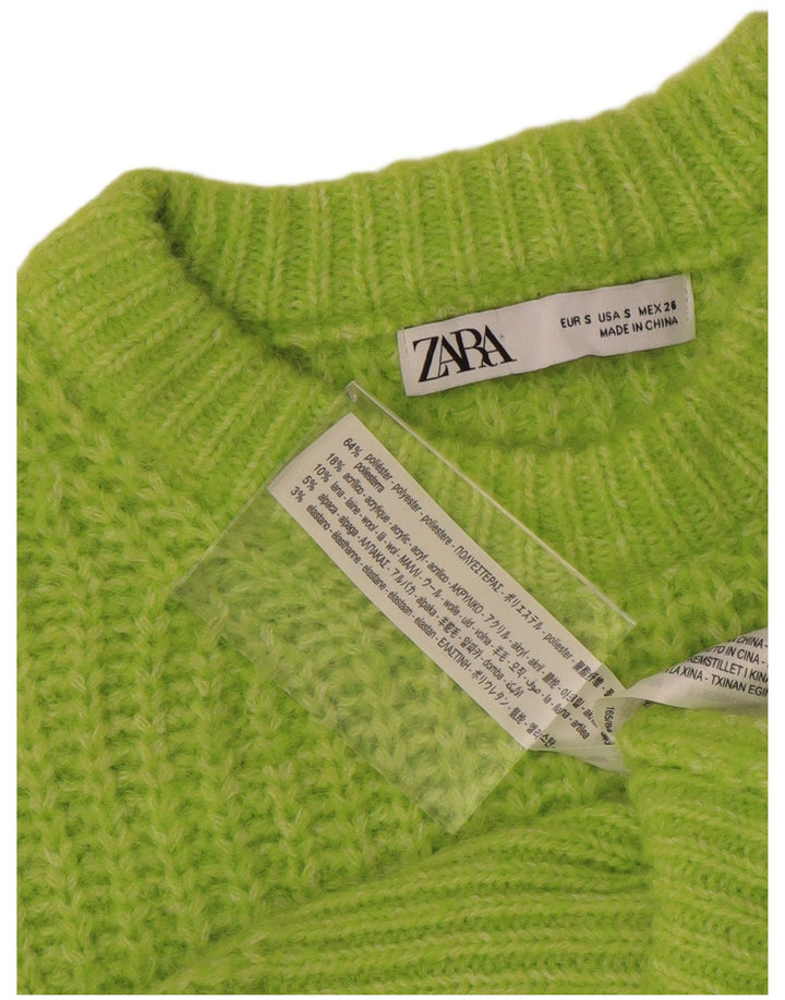 ZARA Womens Crew Neck Jumper Sweater UK 10 Small Green Polyester