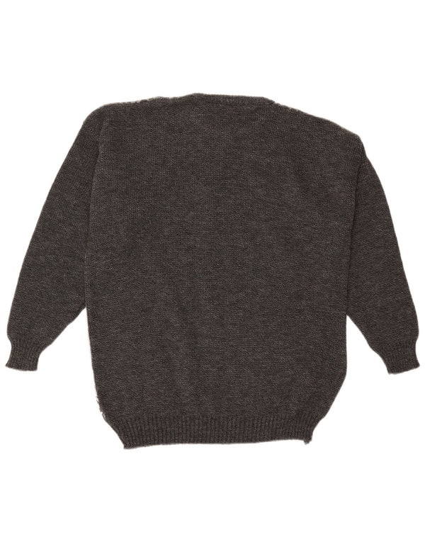 Vintage Herre Crew Neck Jumper Sweater Large Black Fair Isle Akryl