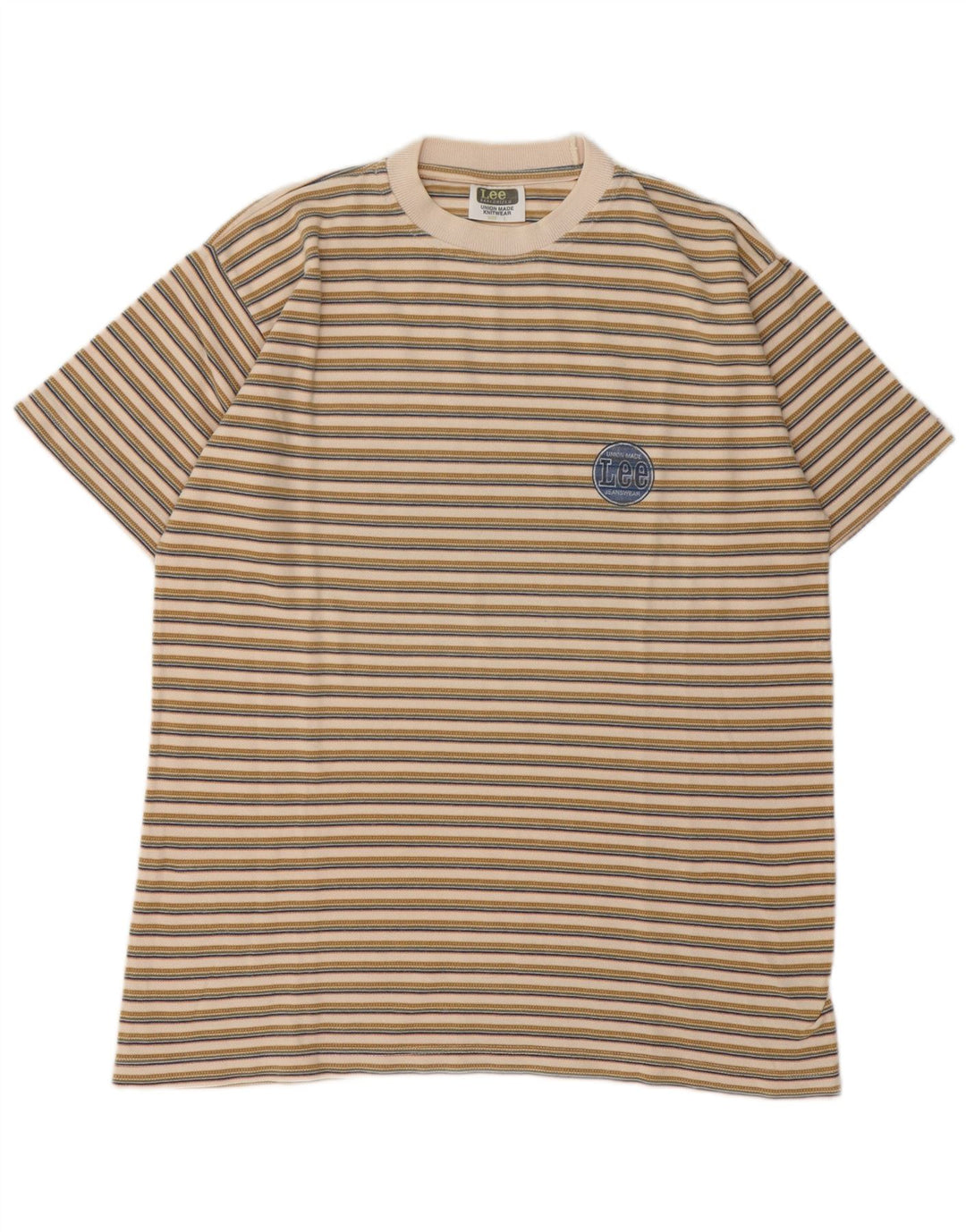 Lee Herre T-Shirt Top Stor Beige Stribet Bomuld