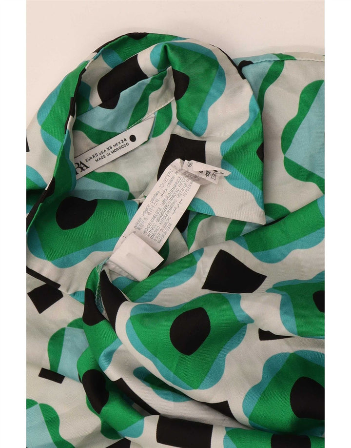 Zara Oversized skjortebluse til kvinder UK 6 XS Grøn geometrisk polyester