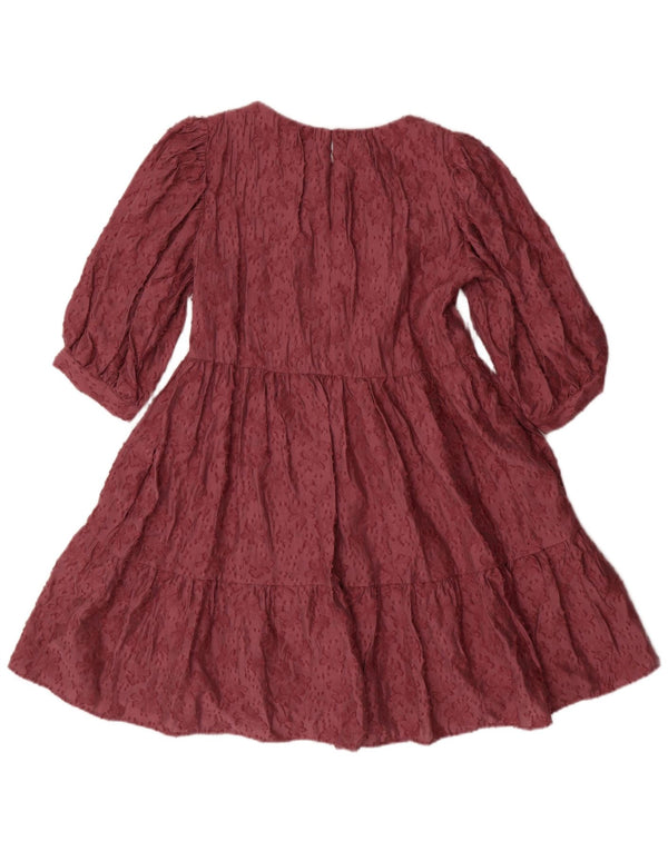 Zara Dame 3/4-ærmet A-line kjole UK 6 XS Pink Floral Viscose Bohemian