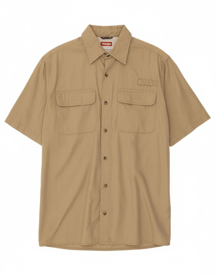WRANGLER Mens Short Sleeve Shirt Medium Beige Cotton