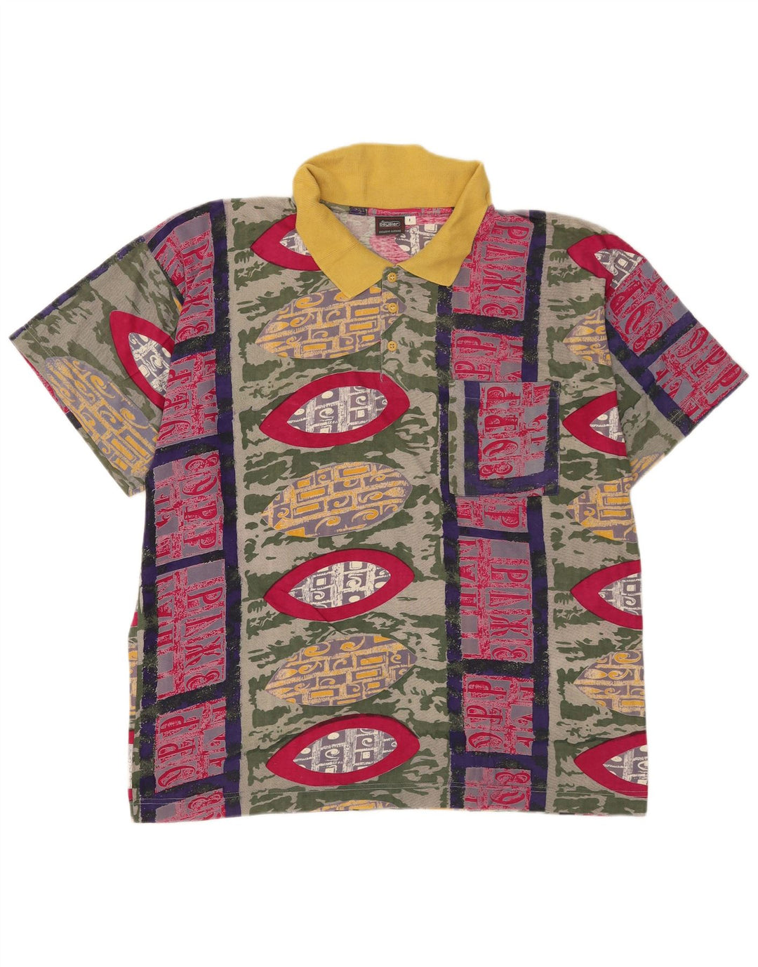 Vintage herre poloshirt Stor flerfarvet geometrisk bomuld