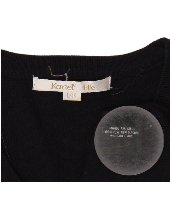KARTEL Womens V-Neck Jumper Sweater UK 14 Large Navy Blue Wool